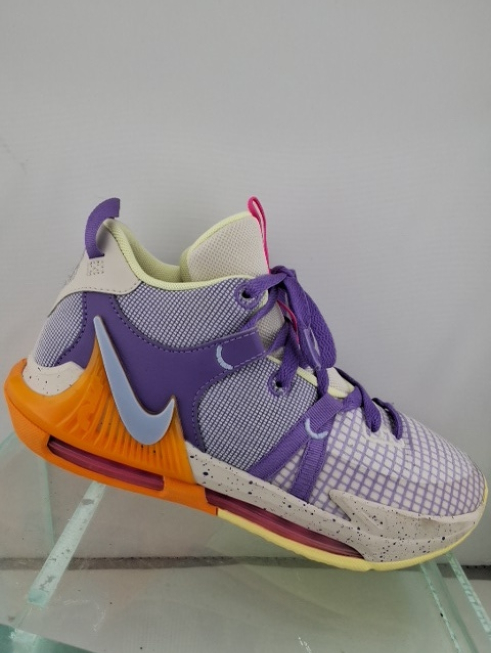 Nike Labron James Purple Basketball Sneaker with Orange Heel  Light Blue Swoosh